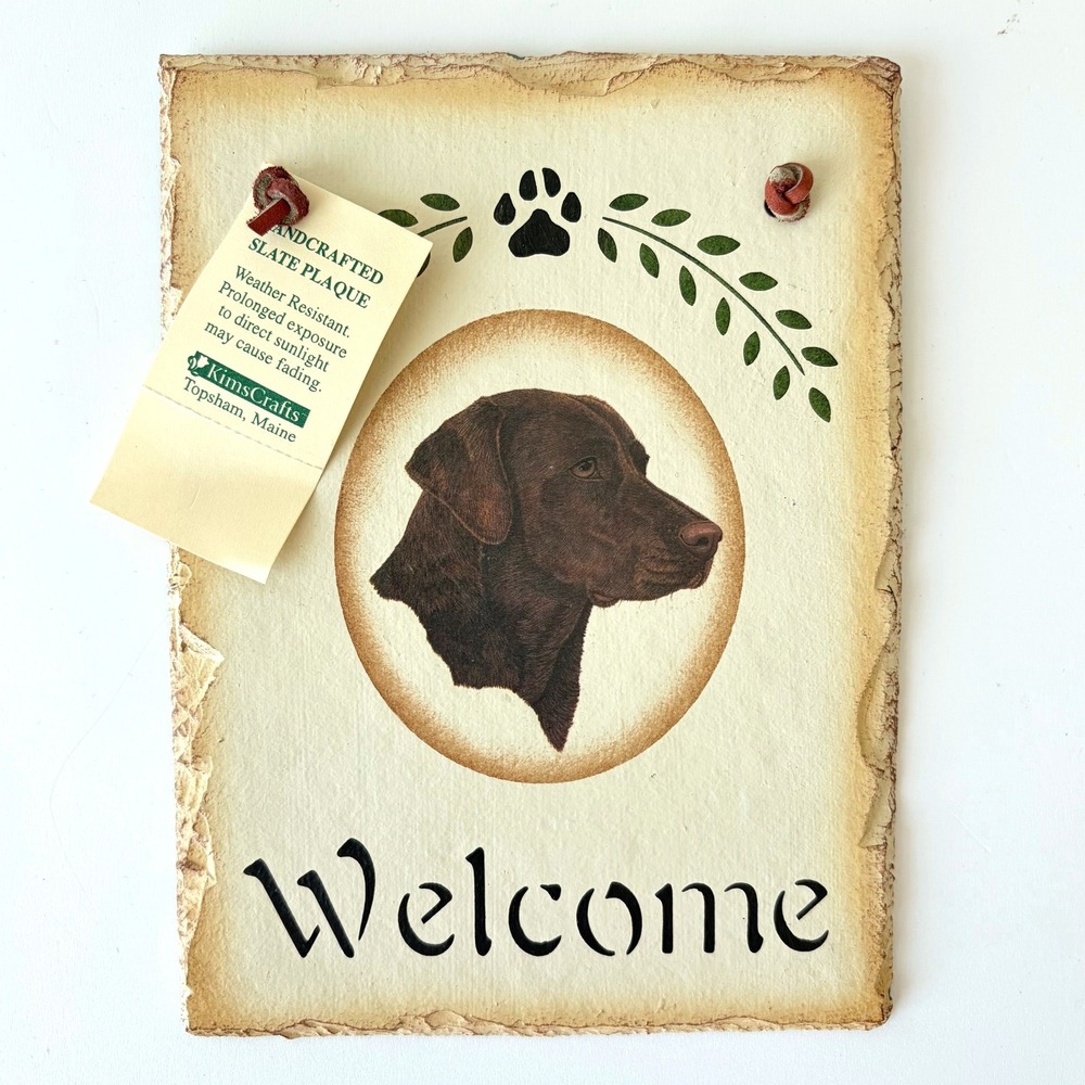 KimsCrafts Maine Handcrafted Slate Welcome Plaque Chocolate Labrador Dog Sign